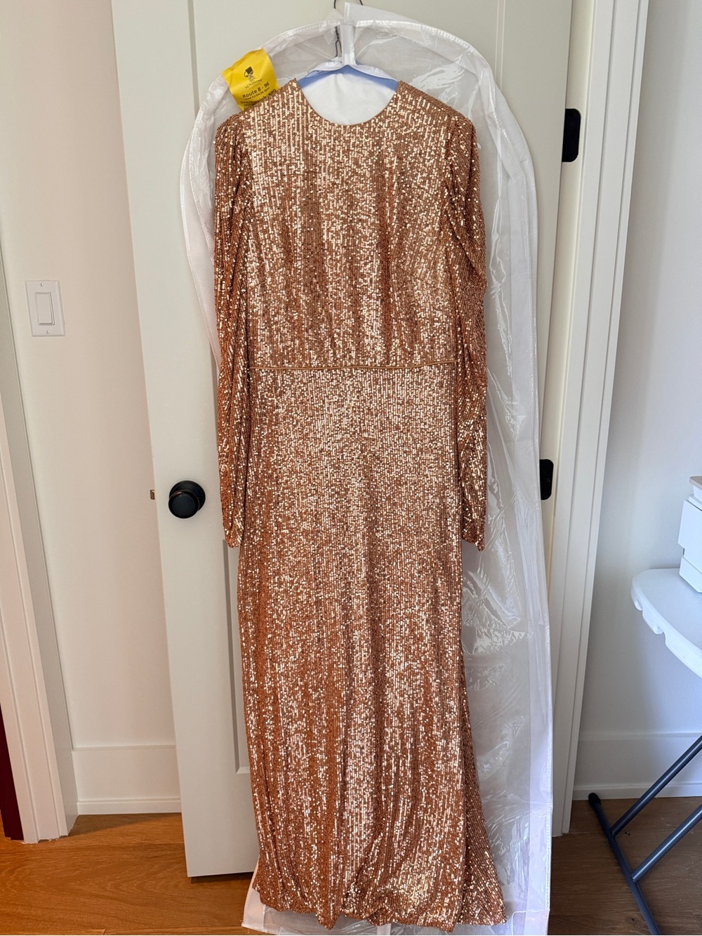 Rose Gold Sequin Maxi Dress with Long Sleeves
